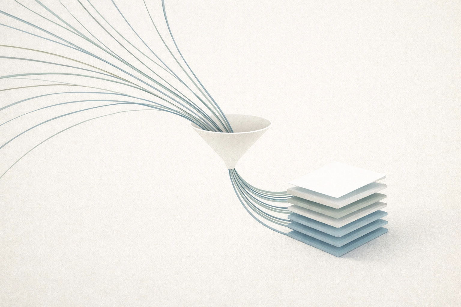 Minimalist abstract hero image of three chat streams (LinkedIn, WhatsApp, Telegram) collapsing into one clean column