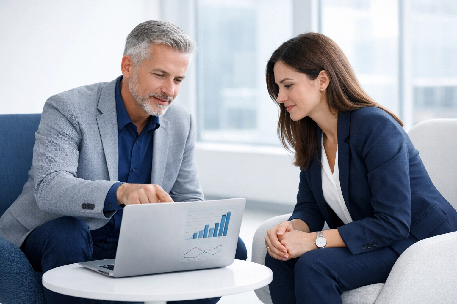 Manager and salesperson collaborating on a data-driven sales coaching plan.