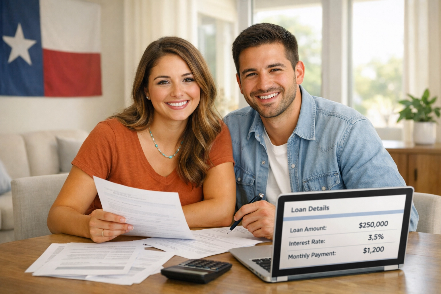 Texas couple reviewing credit reports and loan options together