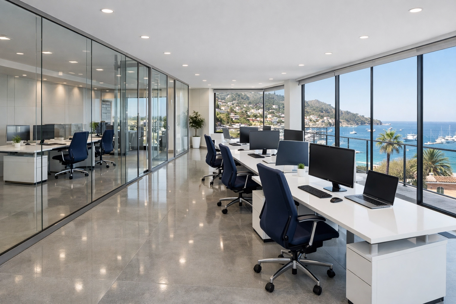 Modern commercial office space kept dust-free by a professional cleaning service in Hingham with ninja-level detail.