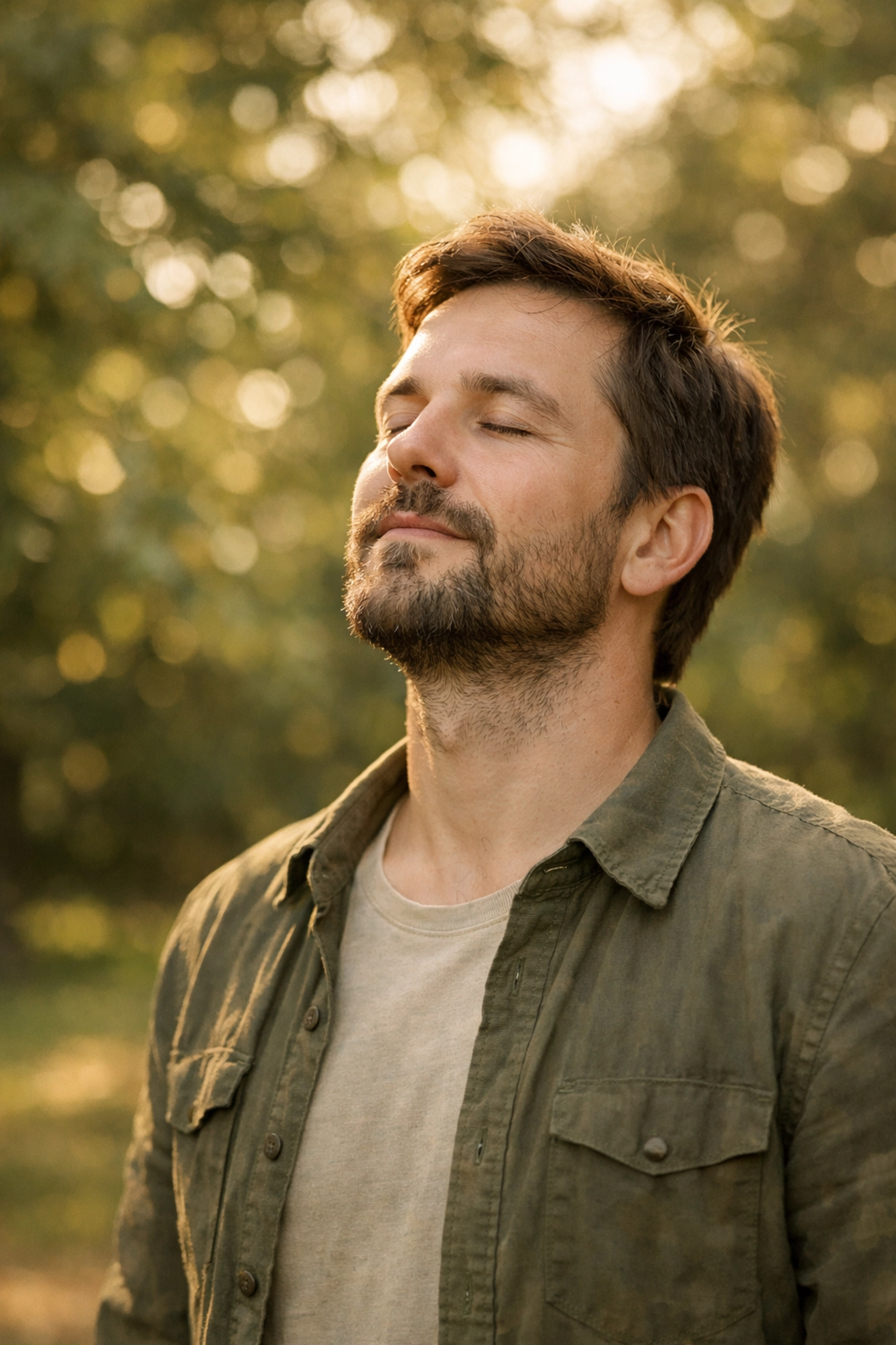 Férfi a természetben, aki relaxációs technikával oldja a teljesítményszorongást.