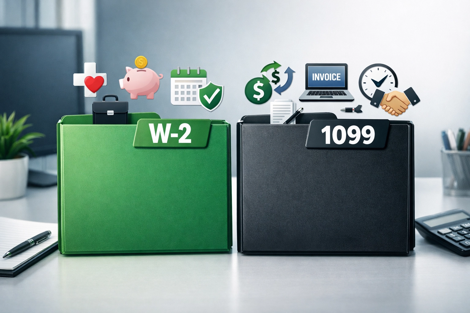 Organized tax planning documents showing quarterly vs annual tax preparation approach