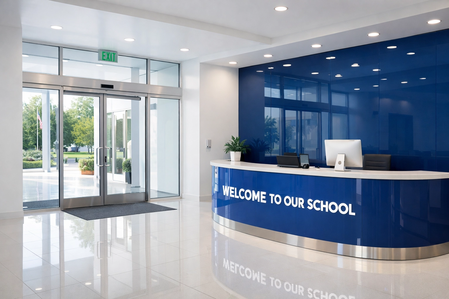 Spotless and modern school entrance lobby in Fall River providing a safe environment for students.