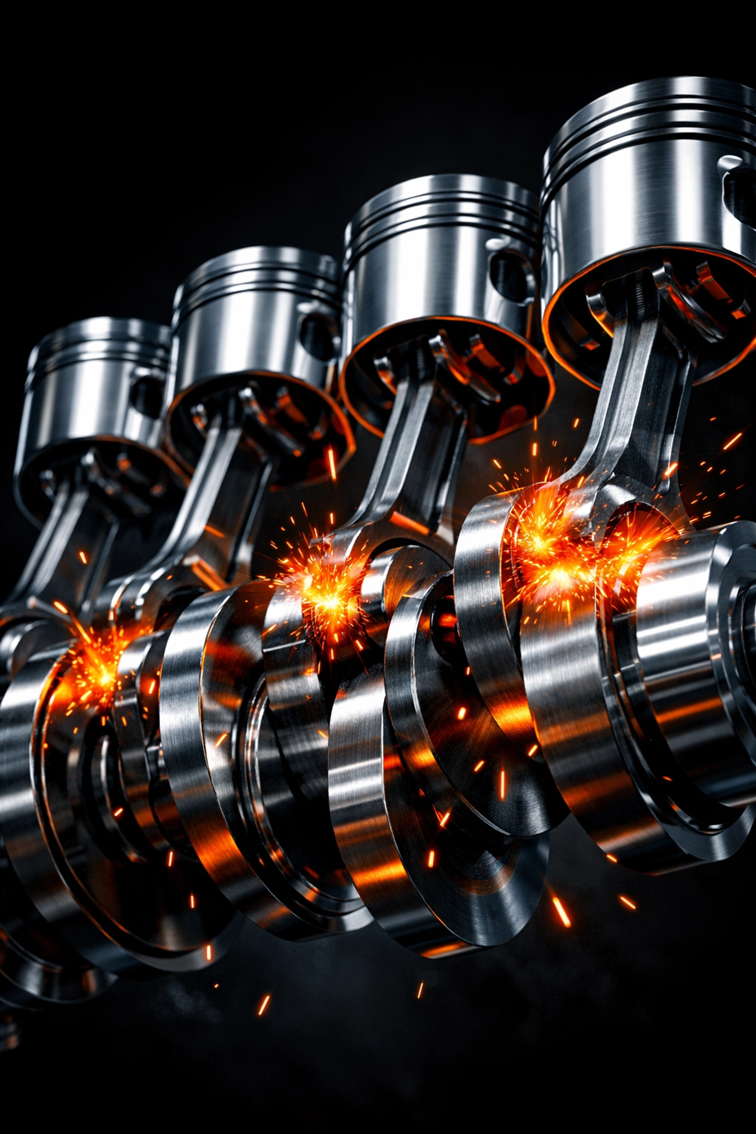 Internal view of engine pistons experiencing heat and friction due to lack of fresh lubricating oil.