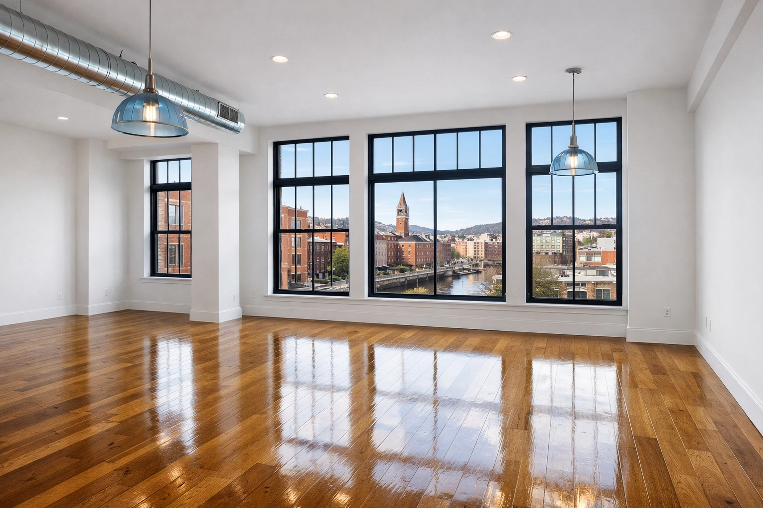 Spotless luxury loft in the Canal District showcasing expert move-out cleaning Worcester services.
