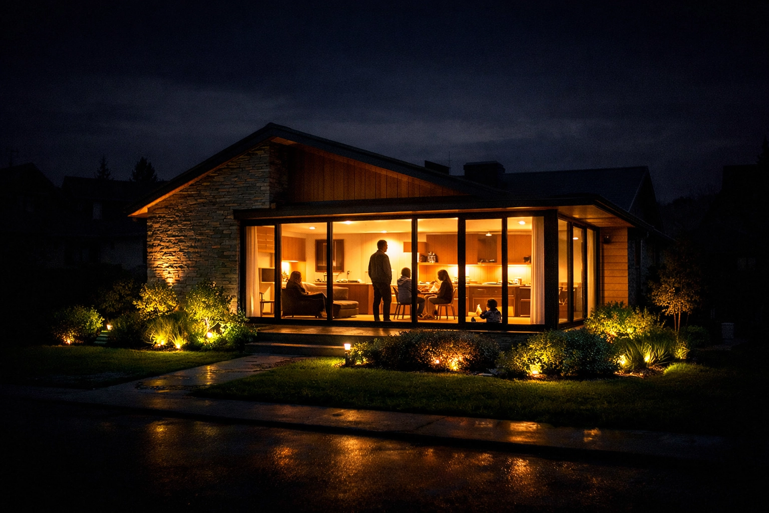 Illuminated home during a blackout showing the benefits of solar battery backup and energy independence.