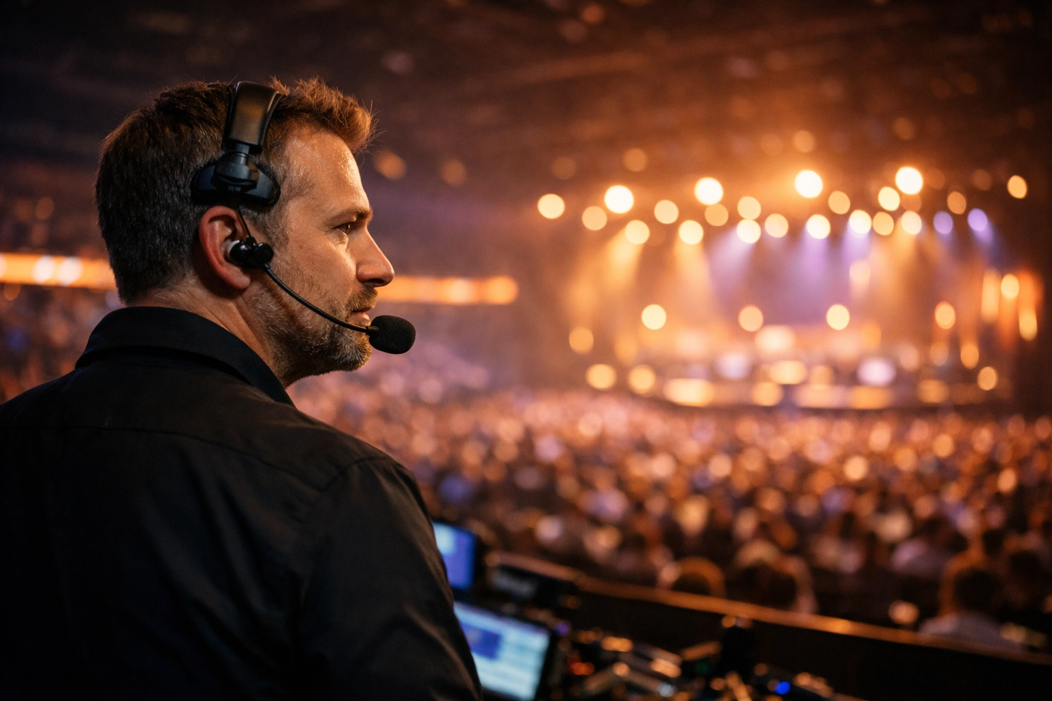 Event production manager overseeing a successful live show to drive audience engagement and brand loyalty.