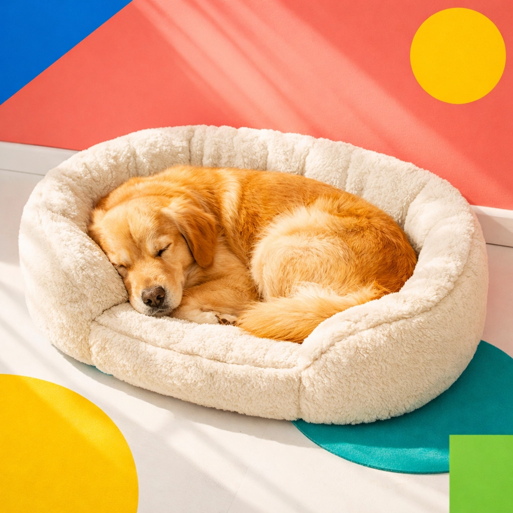 Golden retriever sleeping peacefully in raised-edge dog bed showing security and comfort