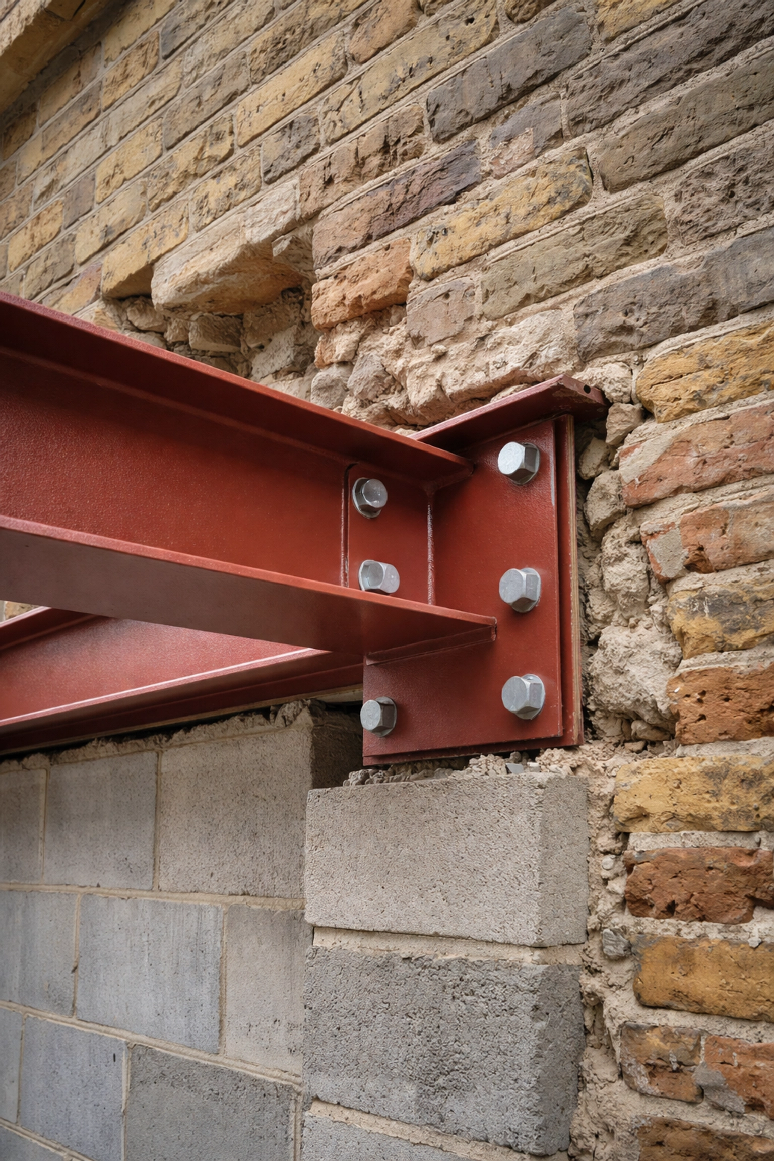 Steel beam installation during a Victorian terrace extension project in London