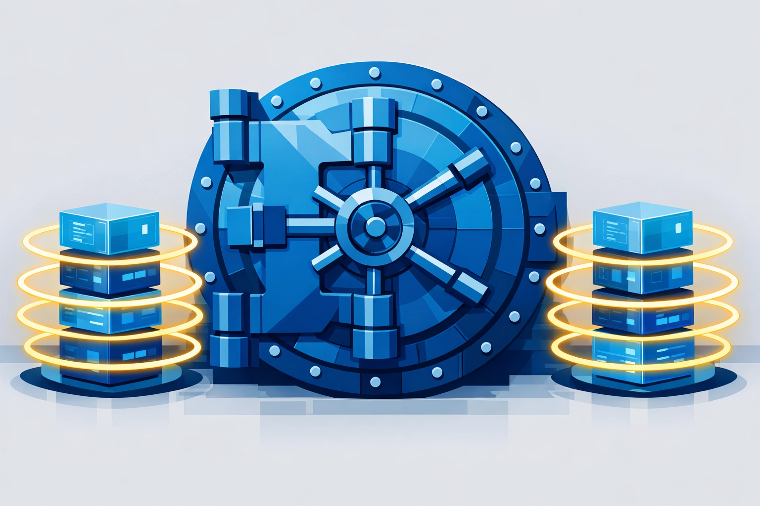 Secure digital vault representing ironclad data protection and stable business IT infrastructure.