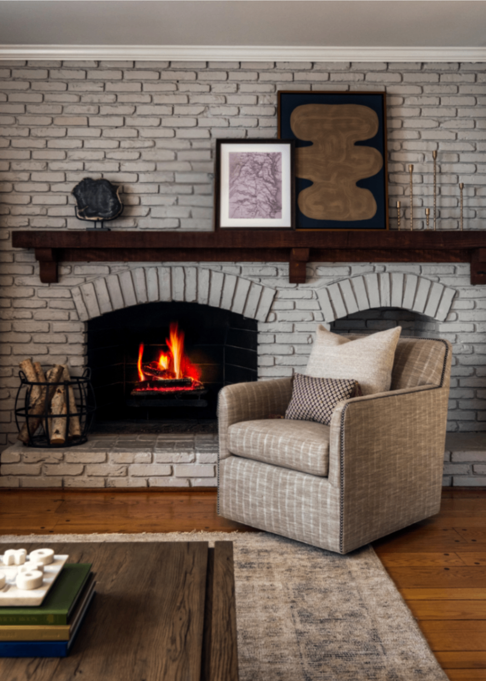 Cozy Living Room with Brick Fireplace