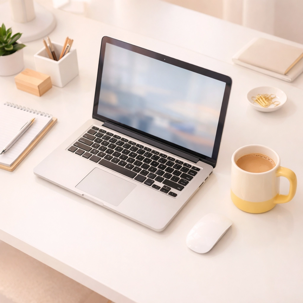 Impeccably clean and organized Cedar Falls office workstation reflecting professional cleaning standards.