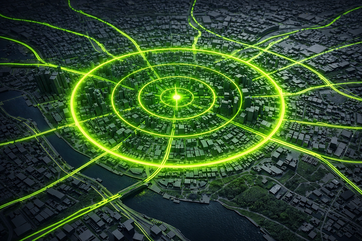 A digital city map highlighting a local service radius for targeted business visibility.
