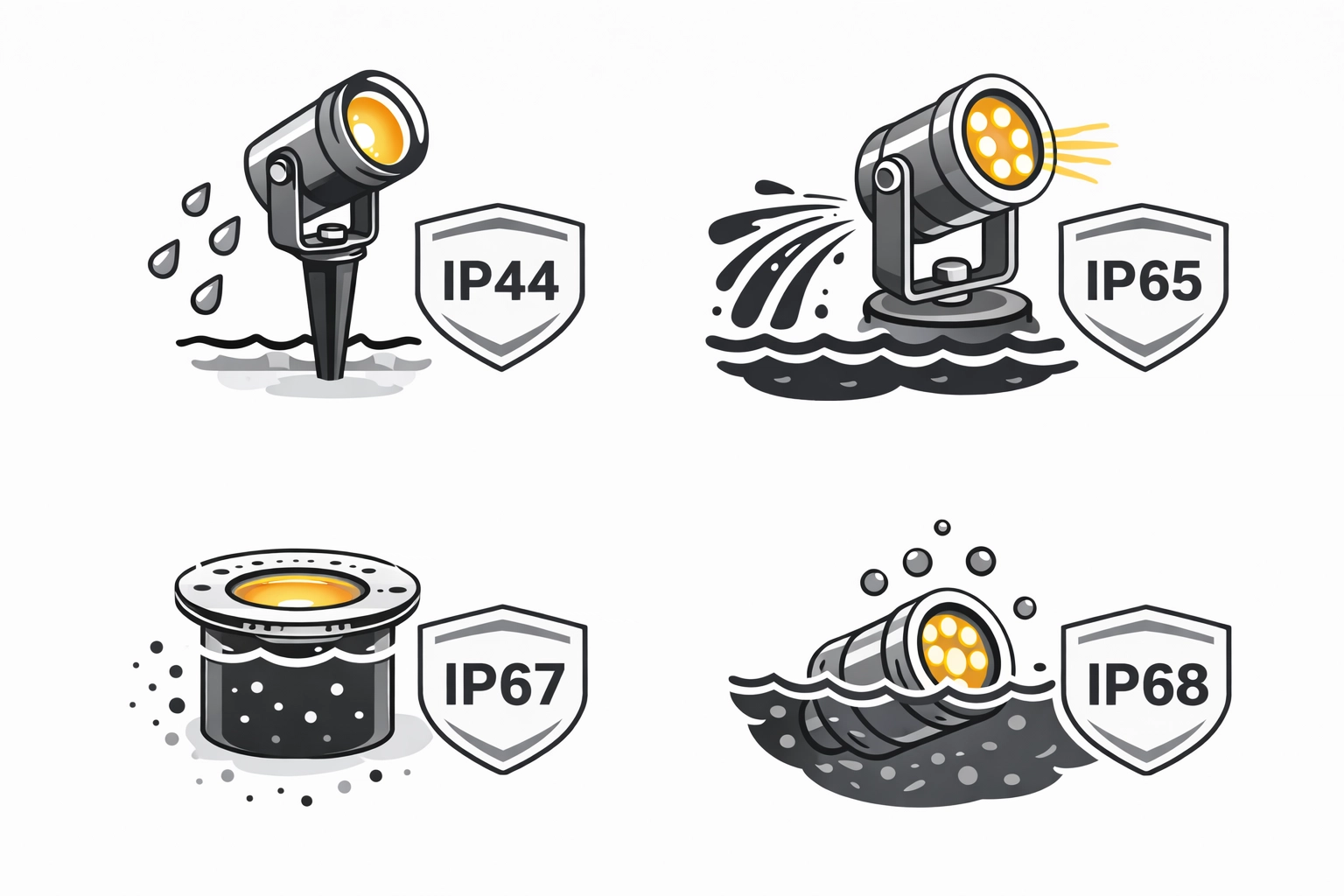 LED-Gartenleuchten mit verschiedenen IP-Schutzklassen für Außenbereich