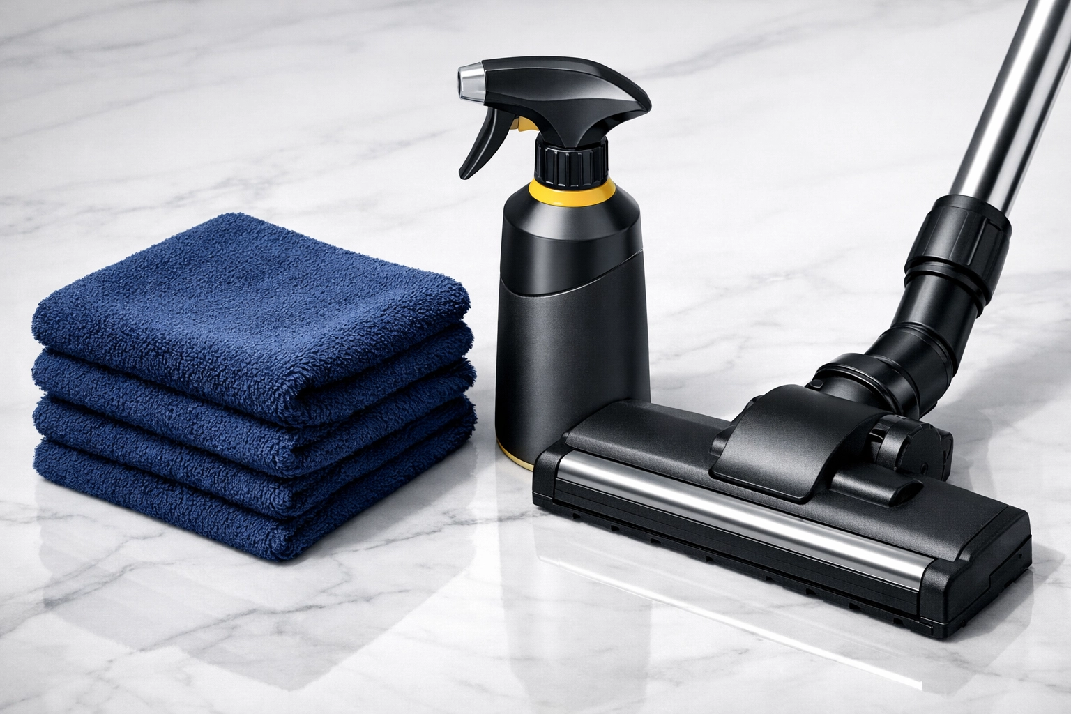 Professional cleaning supplies and microfiber cloths ready for a detailed weekly home cleaning service in Edgartown.