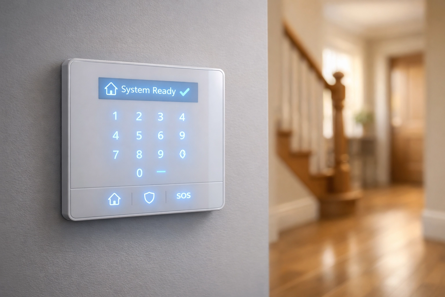 Modern intruder alarm control panel installed in a Bridgwater home, offering subscription-free security.