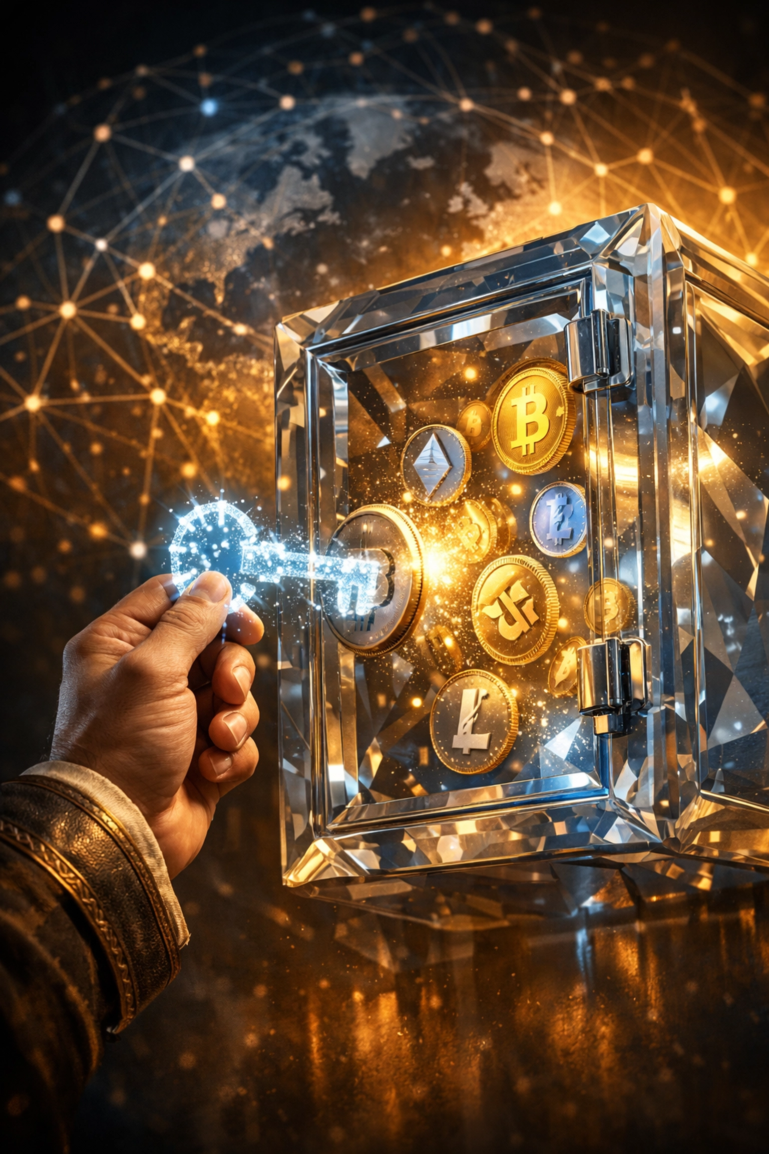 Self-custody crypto wallet with digital key unlocking blockchain financial sovereignty