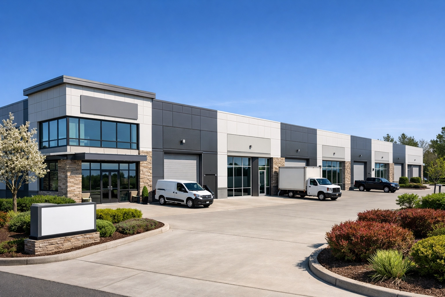 Modern flex space building in Wilmington for industrial and office use