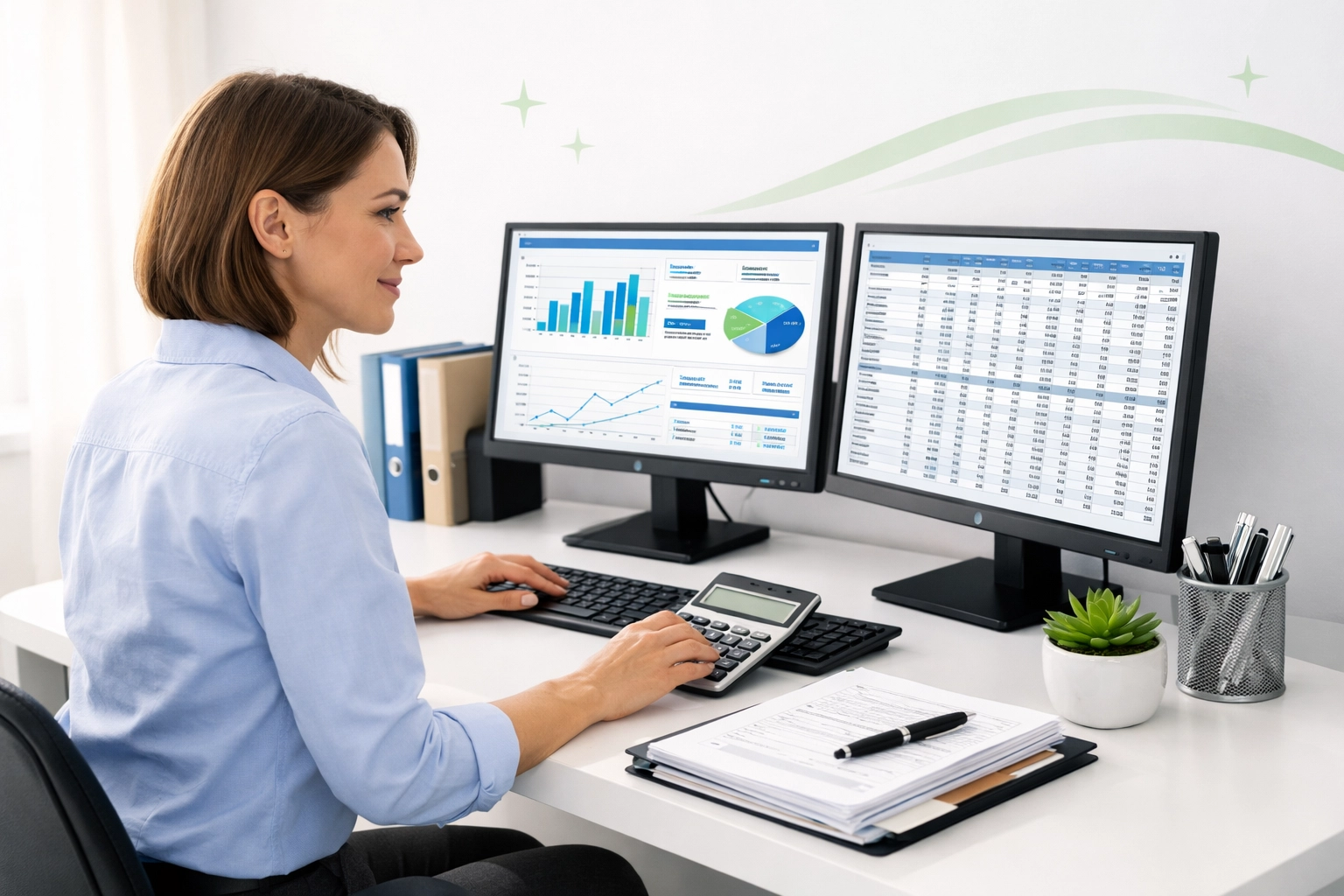 Professional bookkeeper managing financial reports for fraud prevention