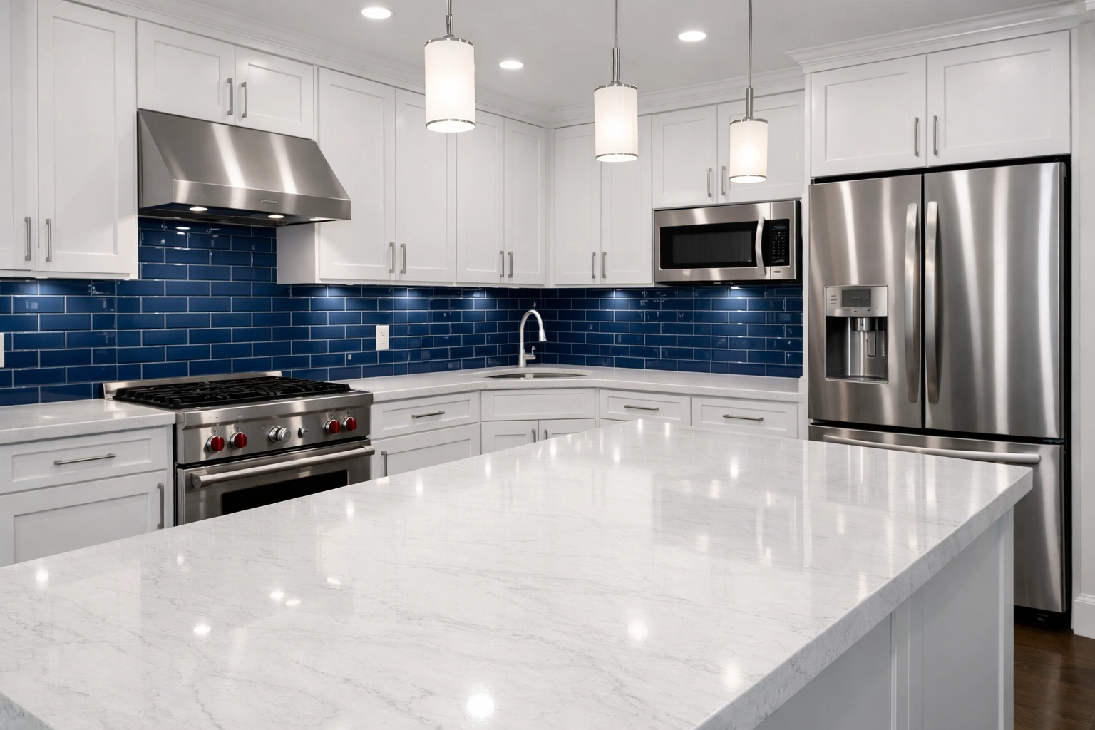 Pristine kitchen with shining appliances ready for a Brookline security deposit inspection.