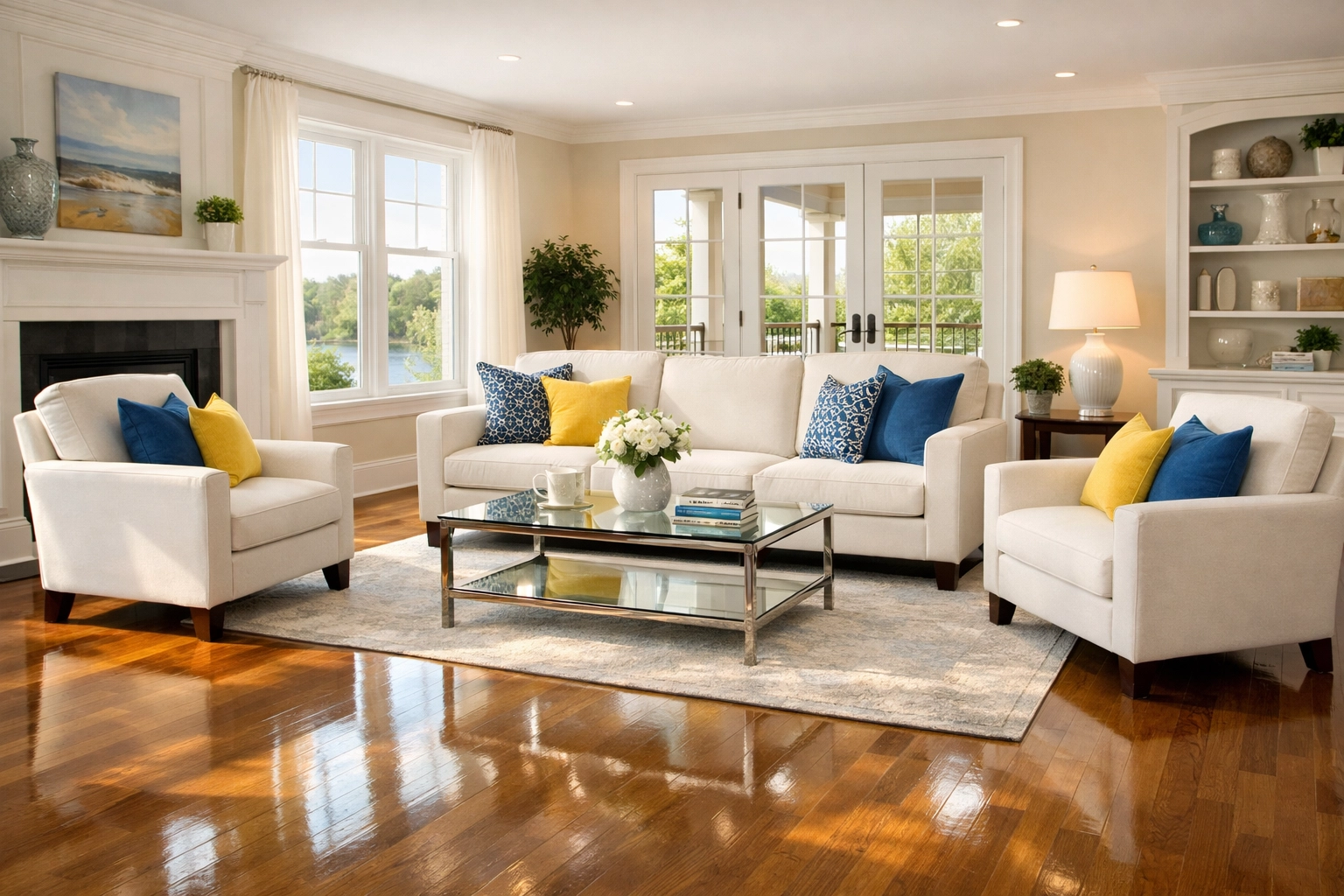 Clean and sunlit living room showing the results of professional house cleaning Lowell MA services.