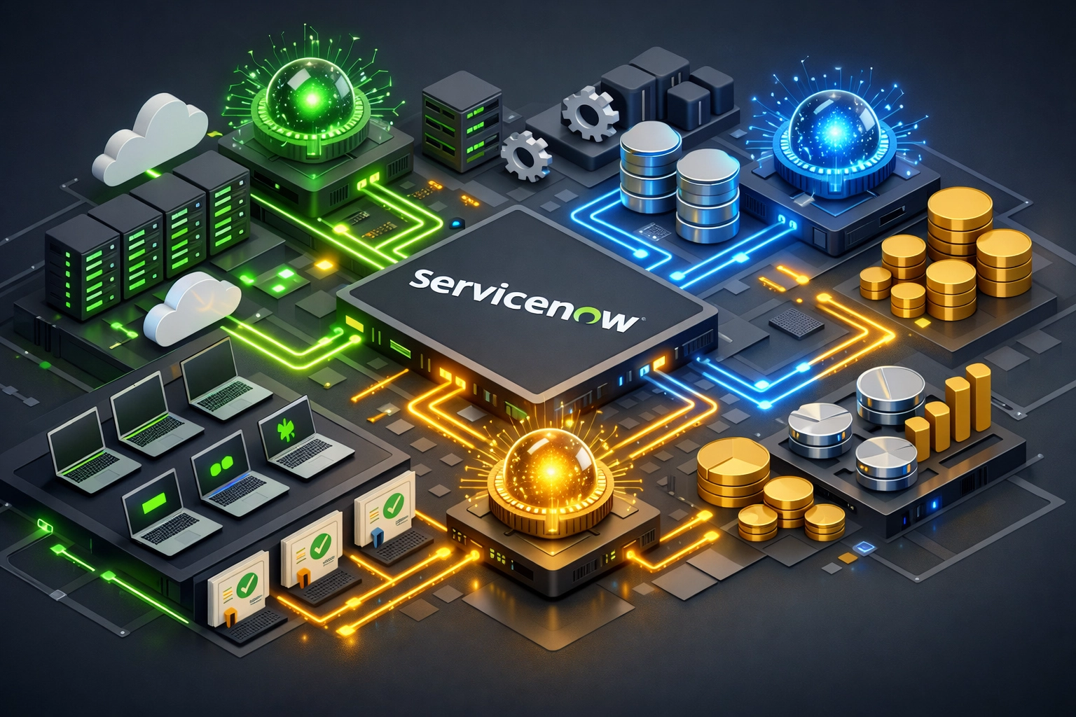 ServiceNow implementation partner infrastructure showing ITOM and ITAM integration ecosystem
