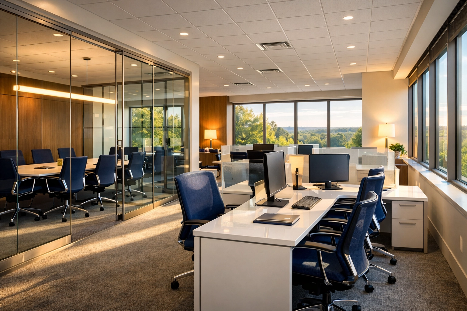 Clean modern office suite in Southborough MA showcasing professional commercial cleaning standards.