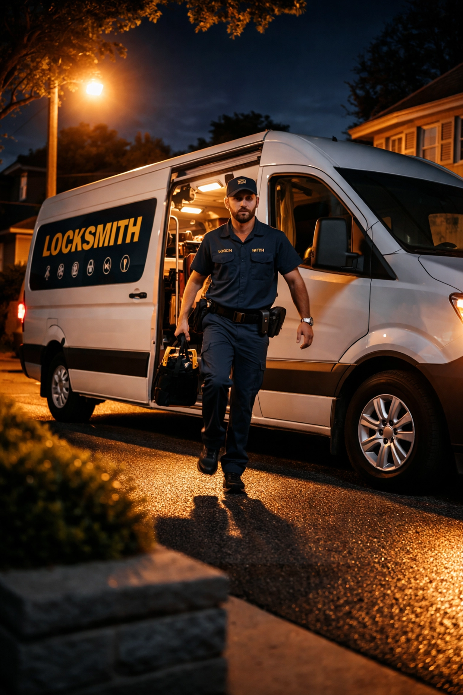 24 hour locksmith technician arriving at Indianapolis home for fast emergency response