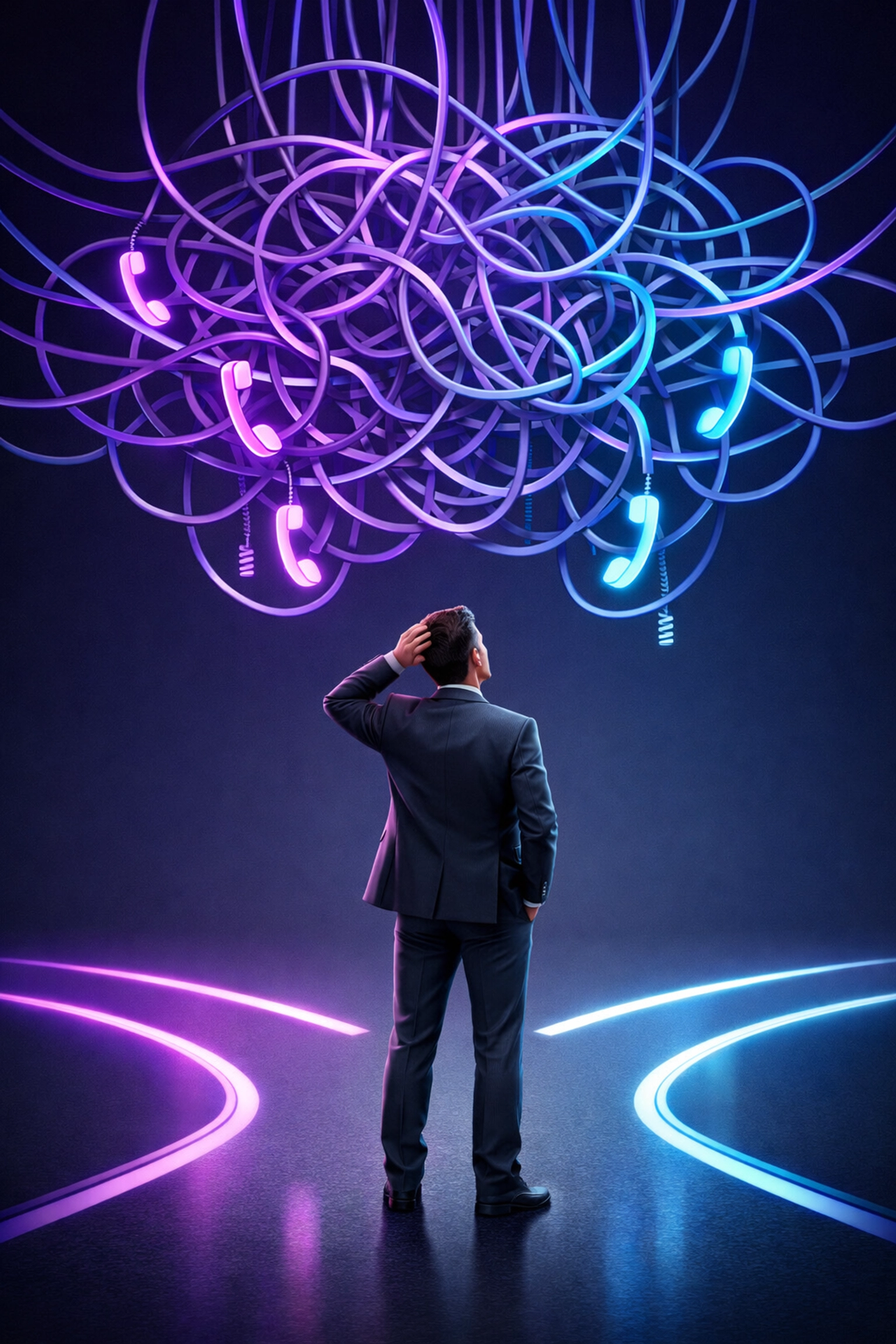 Complex IVR menu maze causing caller frustration and confusion with tangled phone routing paths