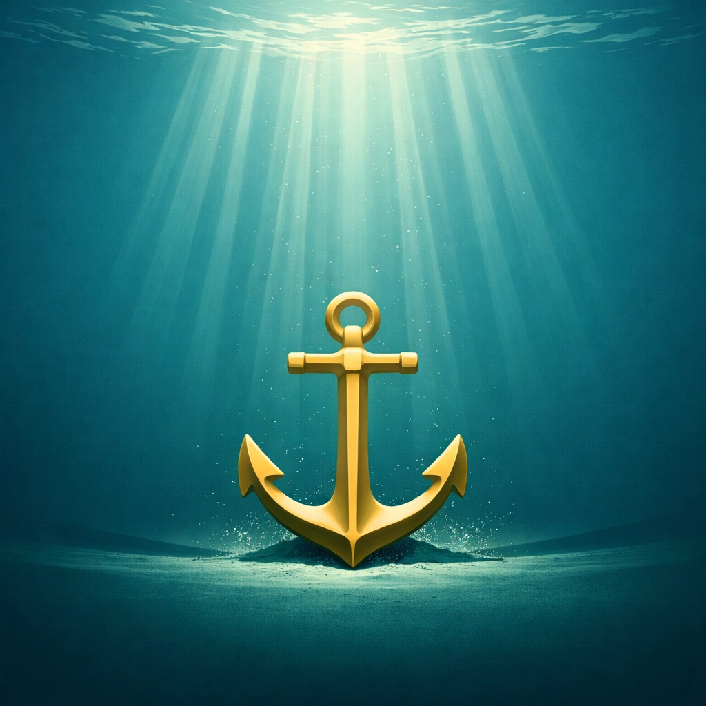 A golden anchor underwater reflecting the Church's role as a source of stability and hope in a tipping point world.