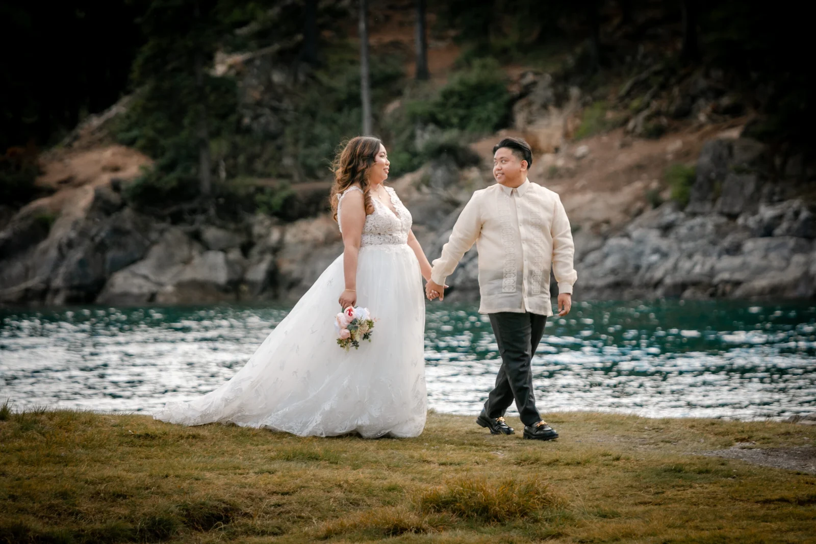 Newlyweds walking
