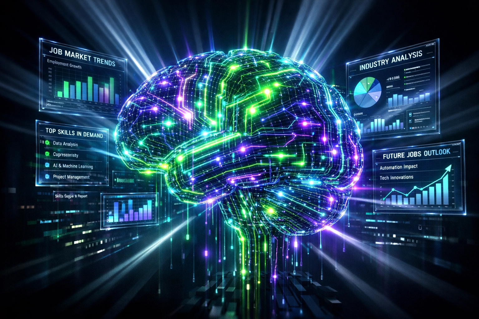 AI-powered system analyzing real-time job market trends to update student assessment criteria