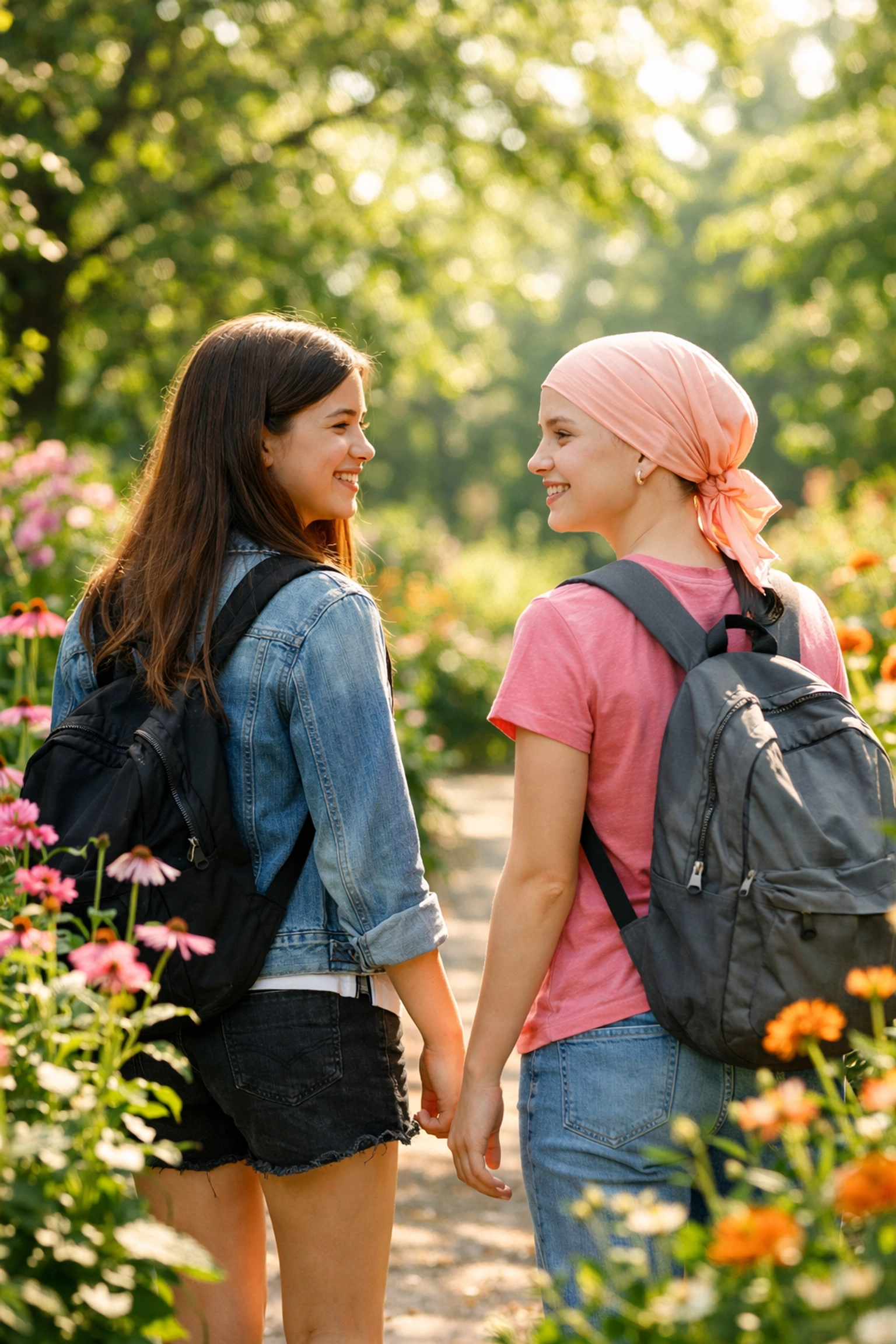 Teenage girls walking together outdoors during their recovery journey at a teen residential treatment center.