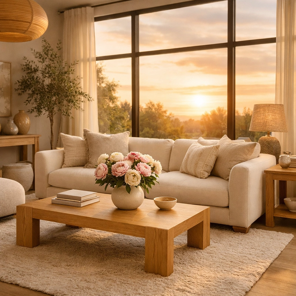 Beautifully renovated and staged modern living room after a successful house flip project.