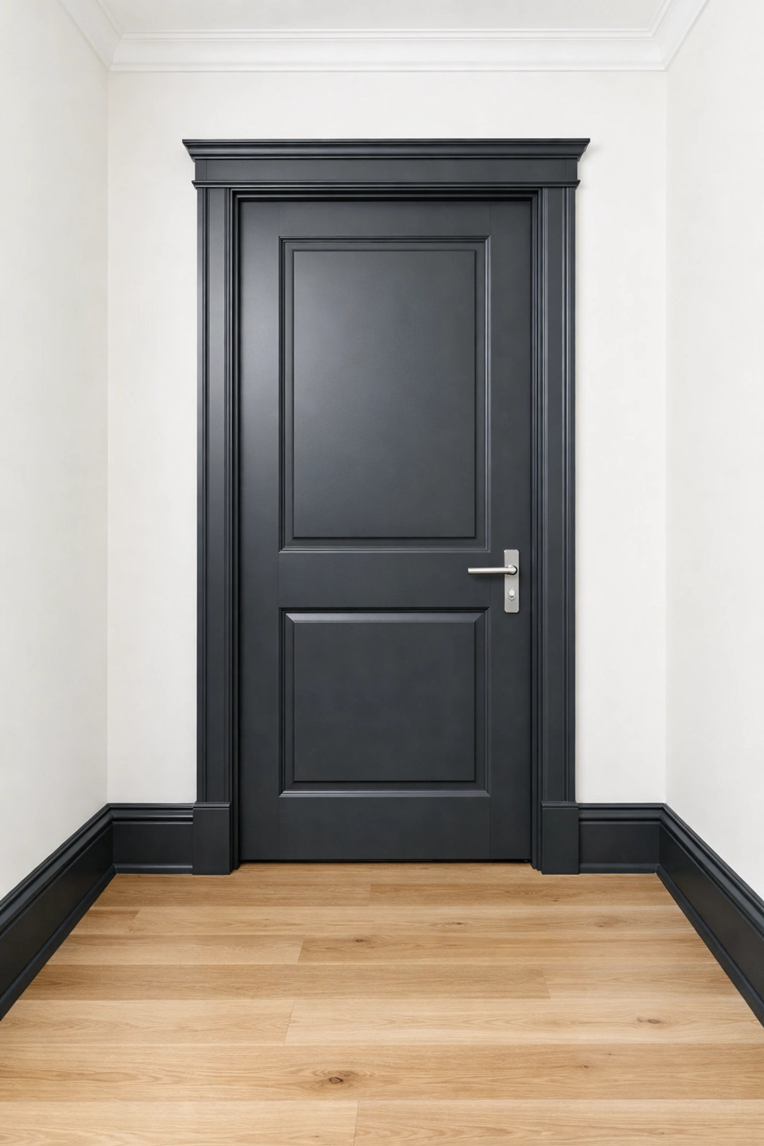 Dark charcoal woodwork and skirting boards by professional painters and decorators in Cheltenham.