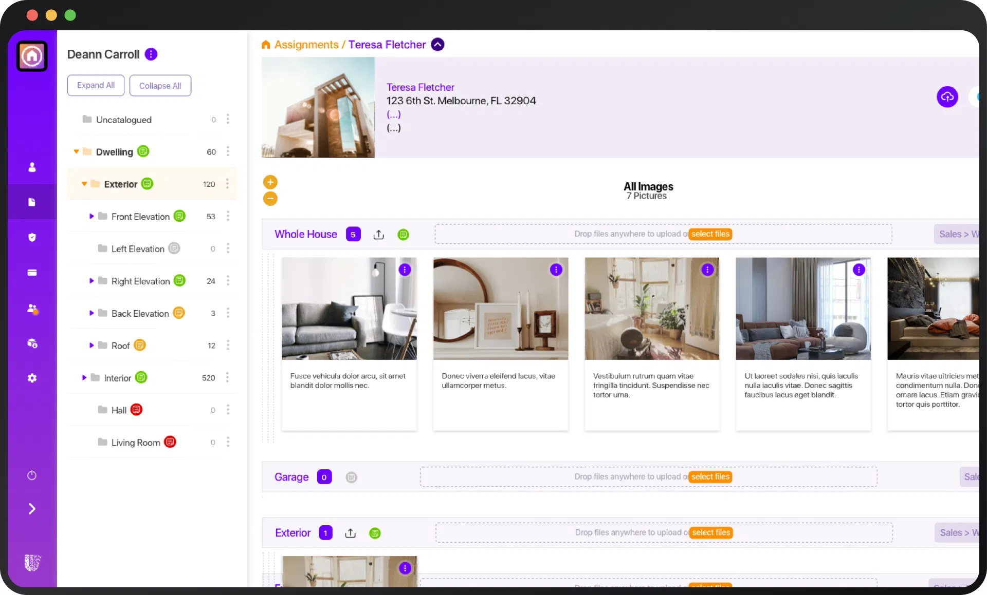 The PHOTO iD property assignment dashboard, showing organized and labeled jobsite images.