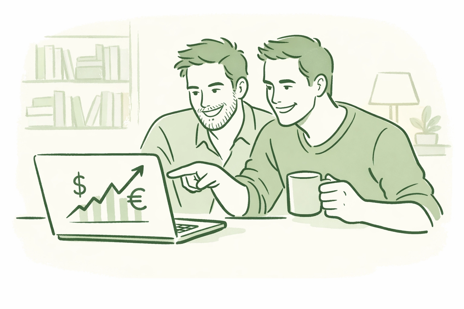 MM romance authors reviewing direct sales royalties and reader data on laptop