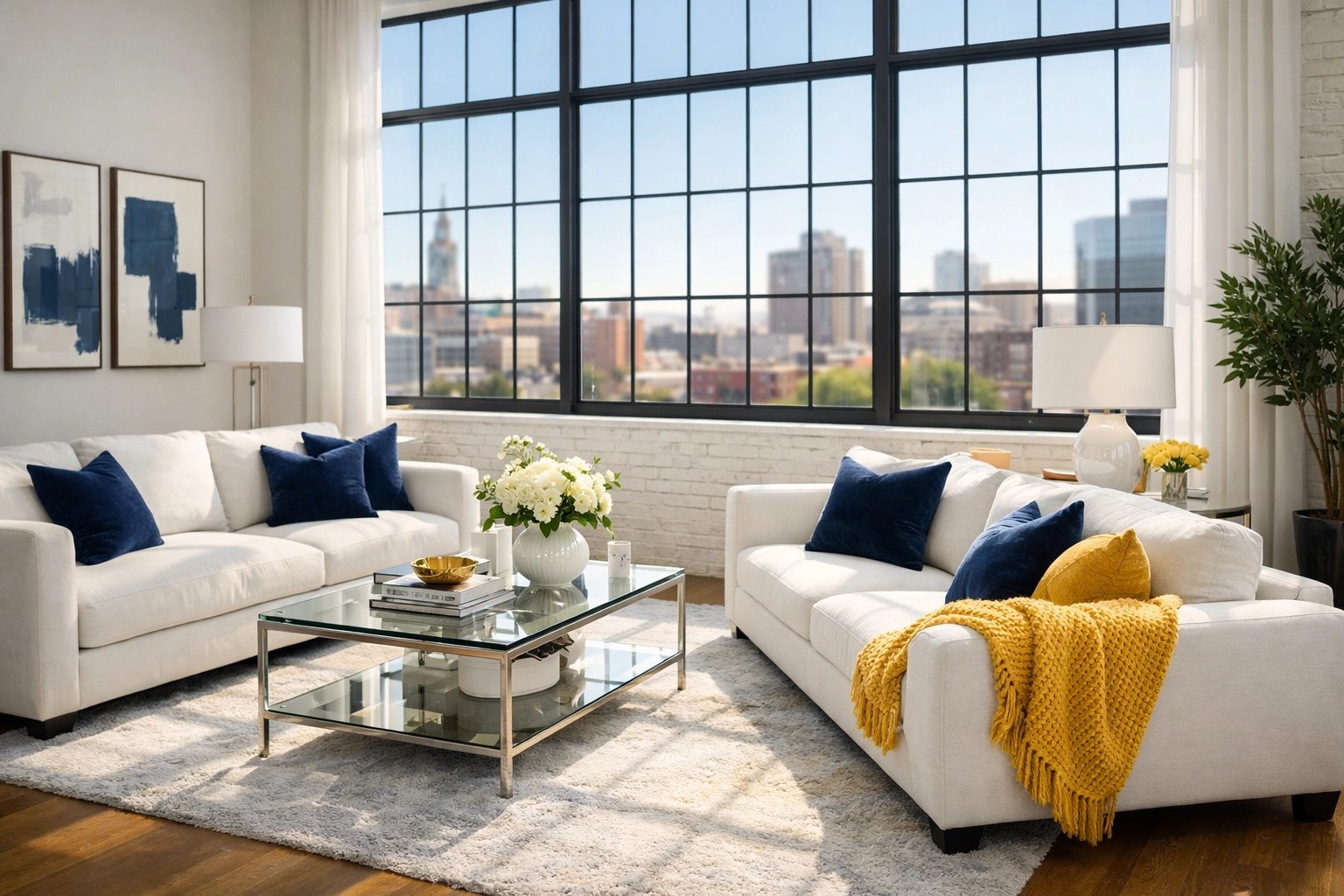 Sunlit living room near the Canal District after professional maid services in Worcester.