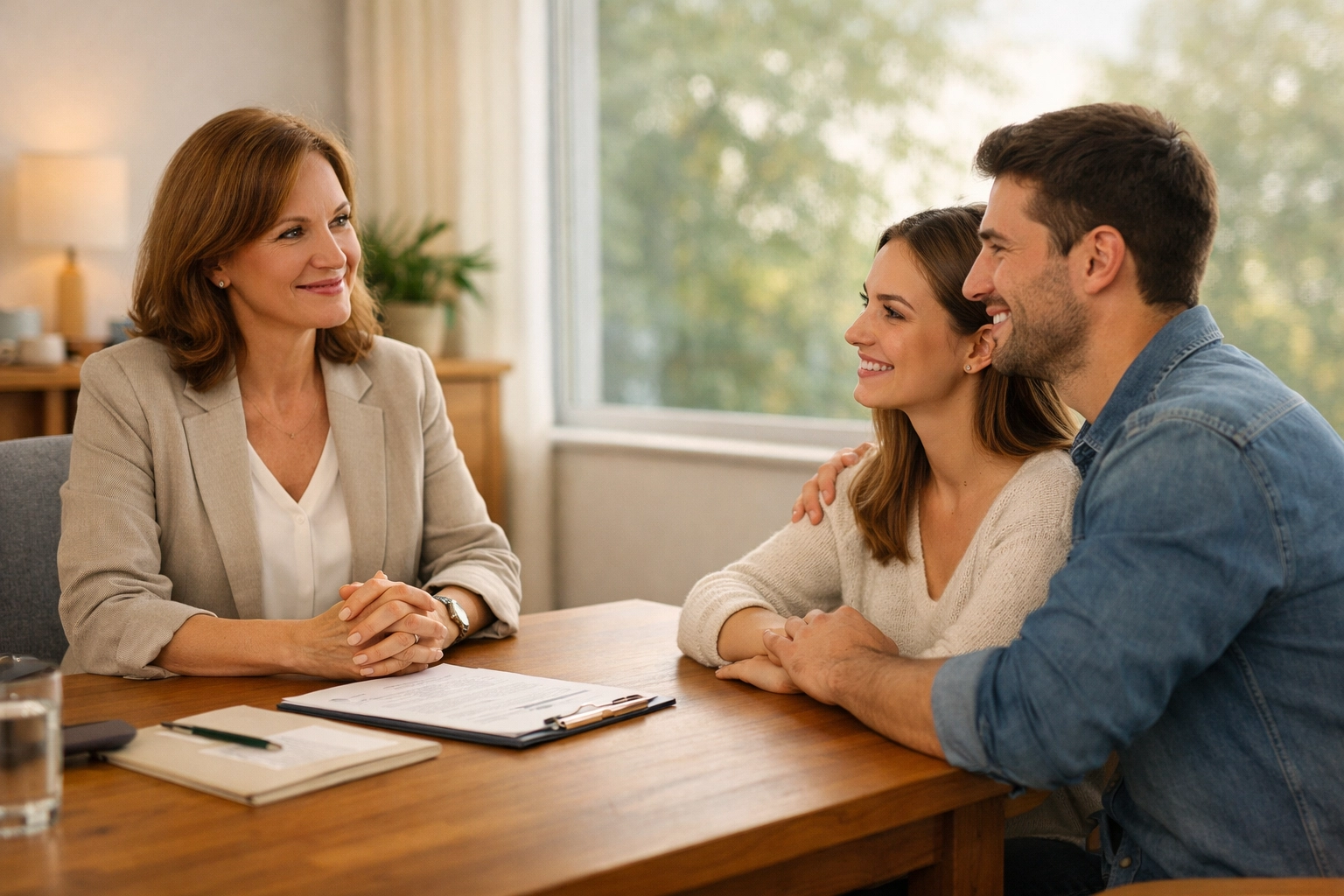 Lawyer Sotera Anderson providing an estate planning consultation to a young couple.