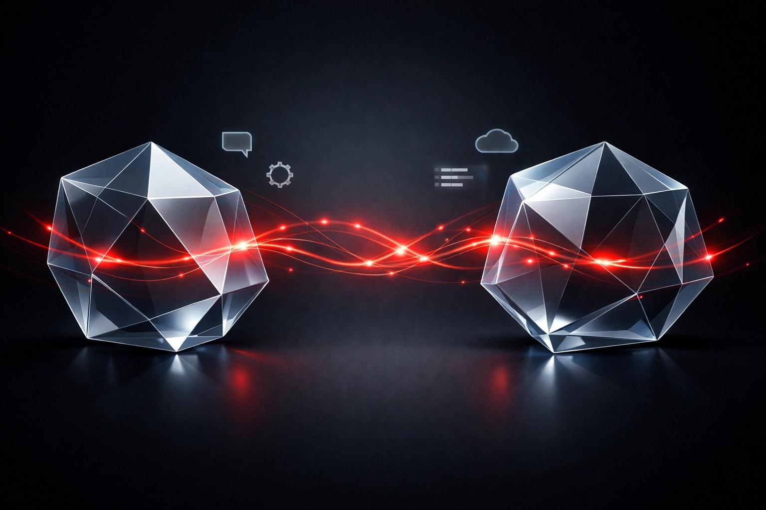 Digital illustration of autonomous AI agents communicating during an automated agentic commerce transaction.