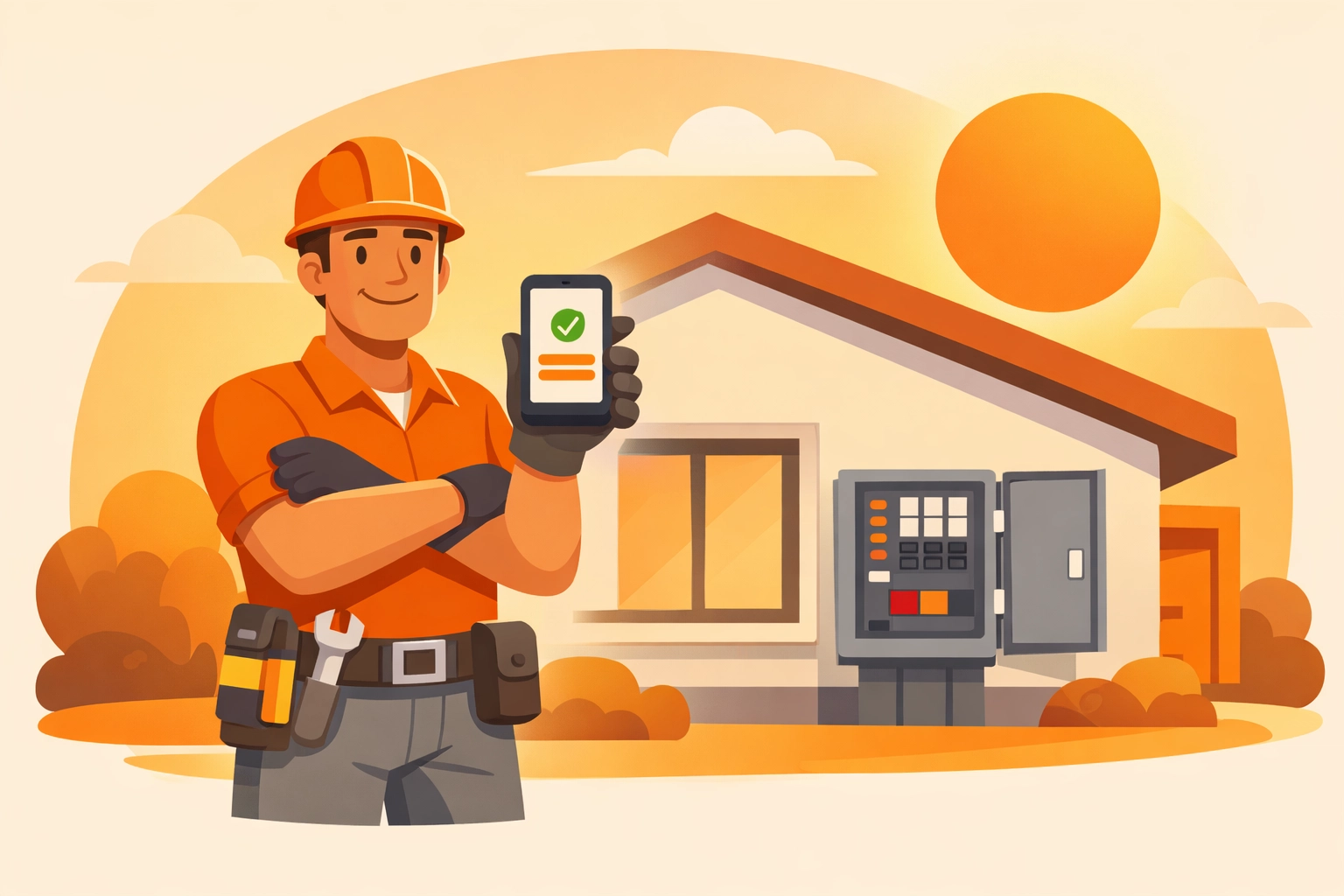 Service contractor using a job app to track and document construction project milestones.