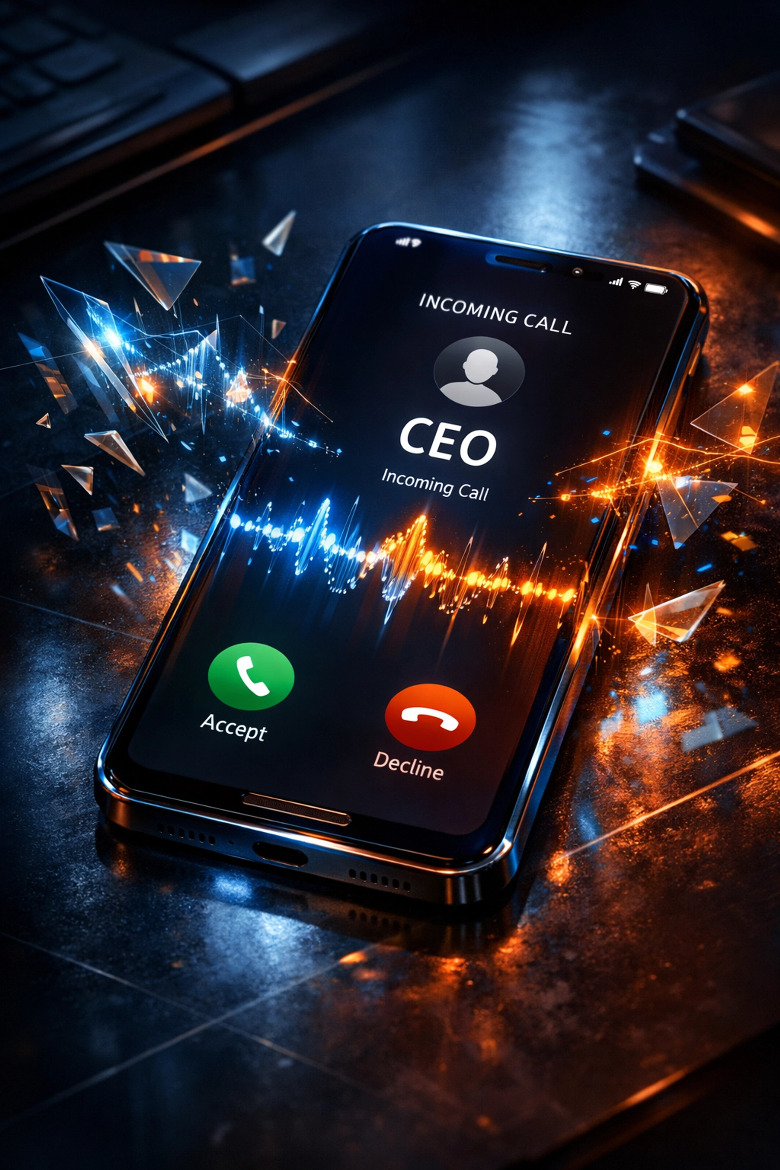 AI phishing and voice cloning vishing attack on a smartphone illustrating modern cyber security risks.