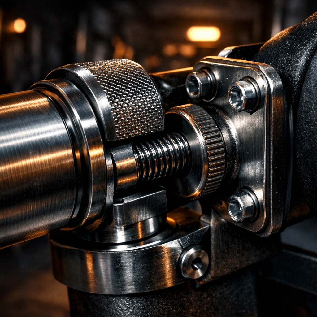 Close-up of the heavy-duty pressure mount mechanism on the versatile Resistance Rail home gym equipment.