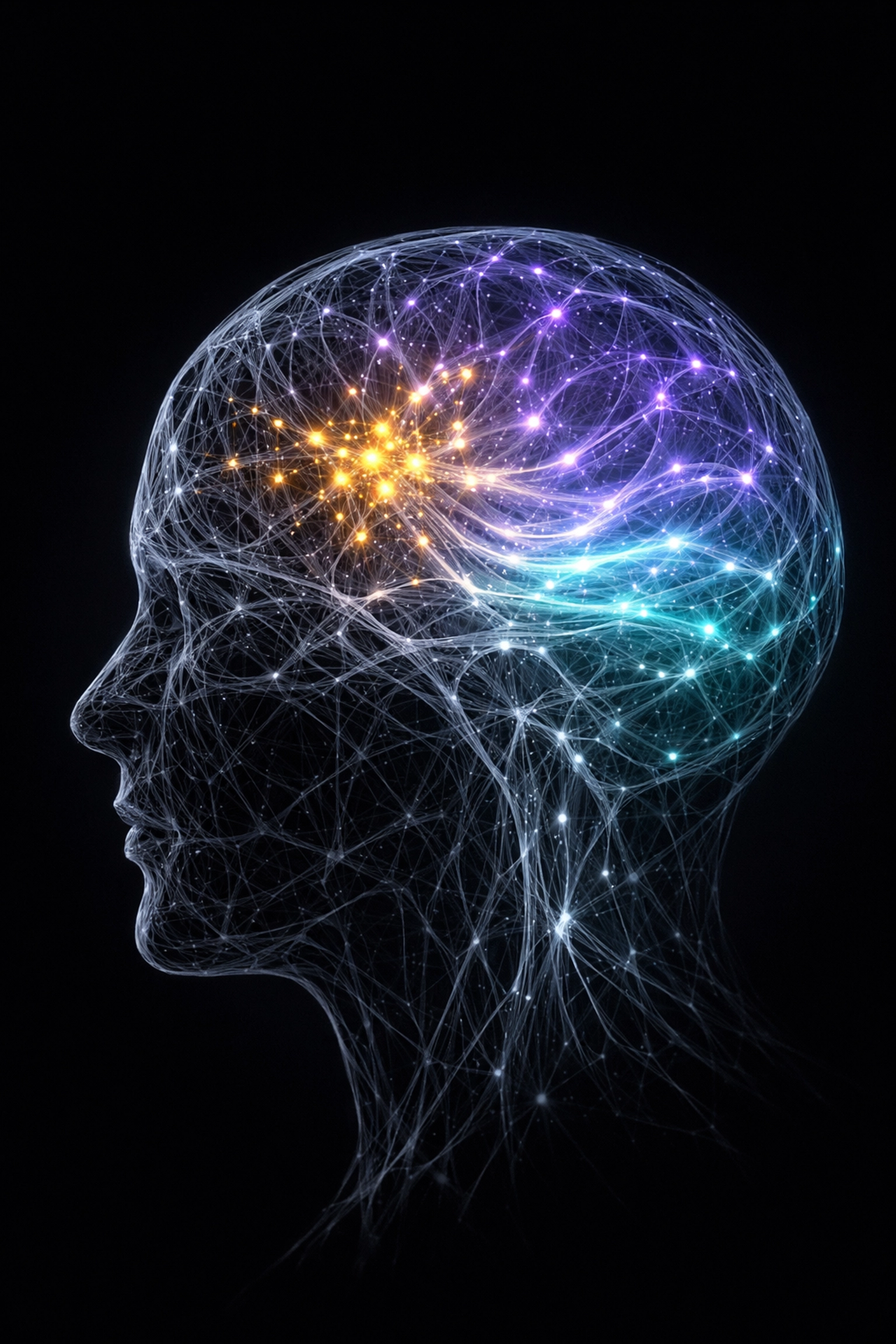 Visualization of amino acids interacting with neural pathways to stabilize mood and increase mental focus.