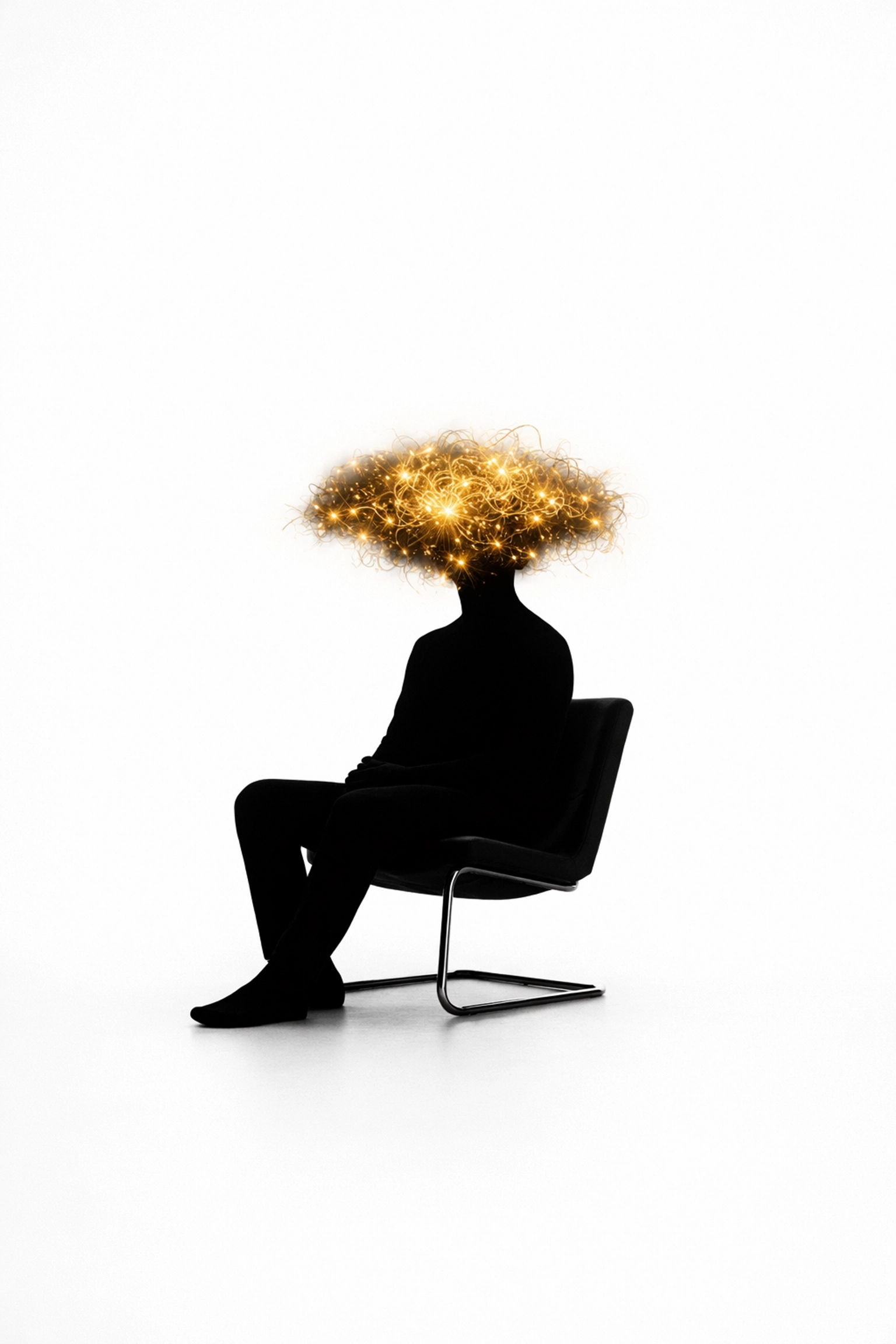 Silhouette of a person with a glowing head, illustrating the mind-body disconnect in stress.