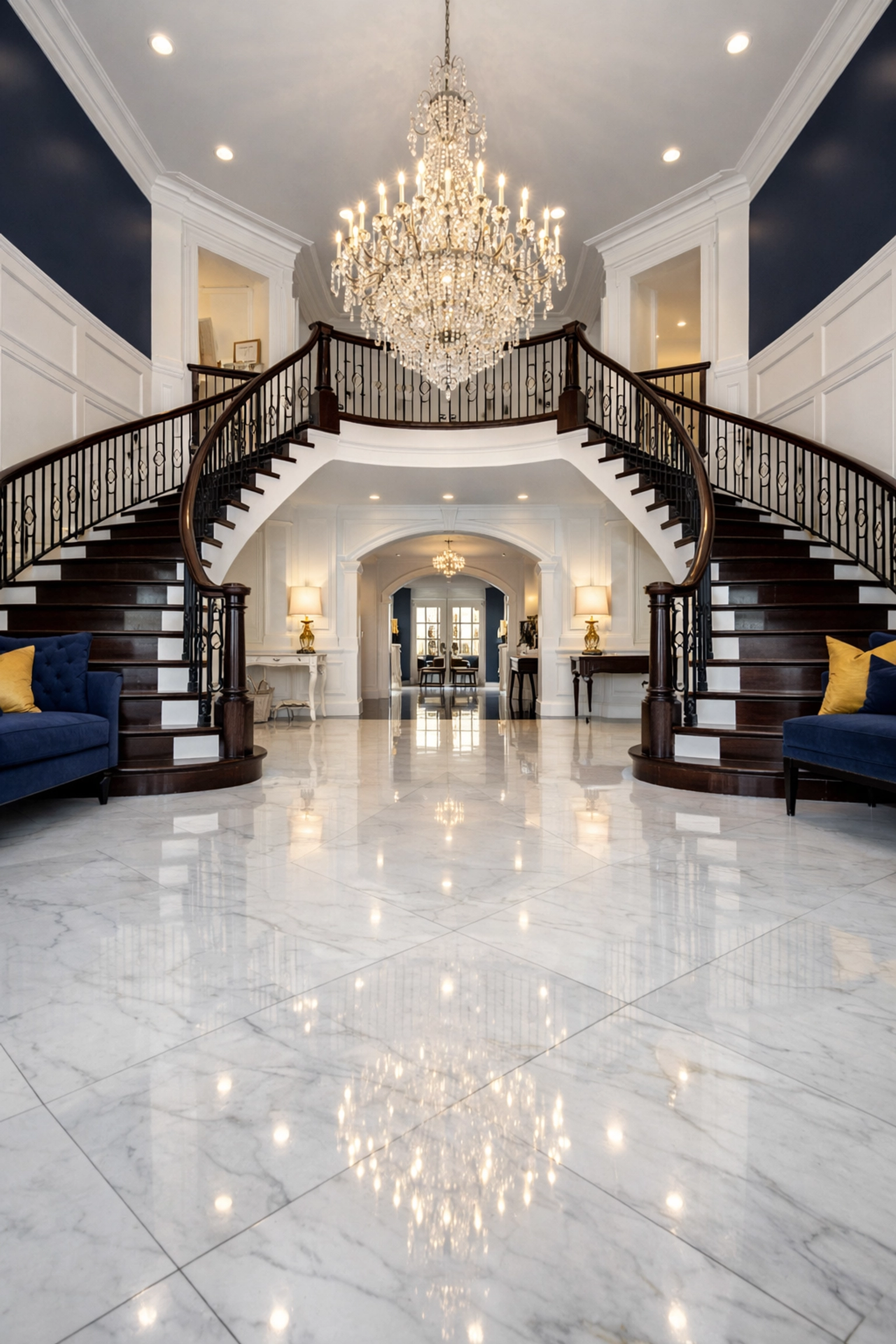 Pristine foyer and marble floors showcasing Shrewsbury luxury cleaning for high-end estates.