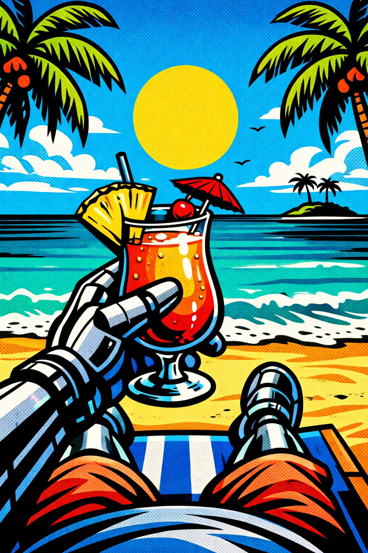 A founder enjoying a beach vacation while AI business automation tools handle the daily operations.