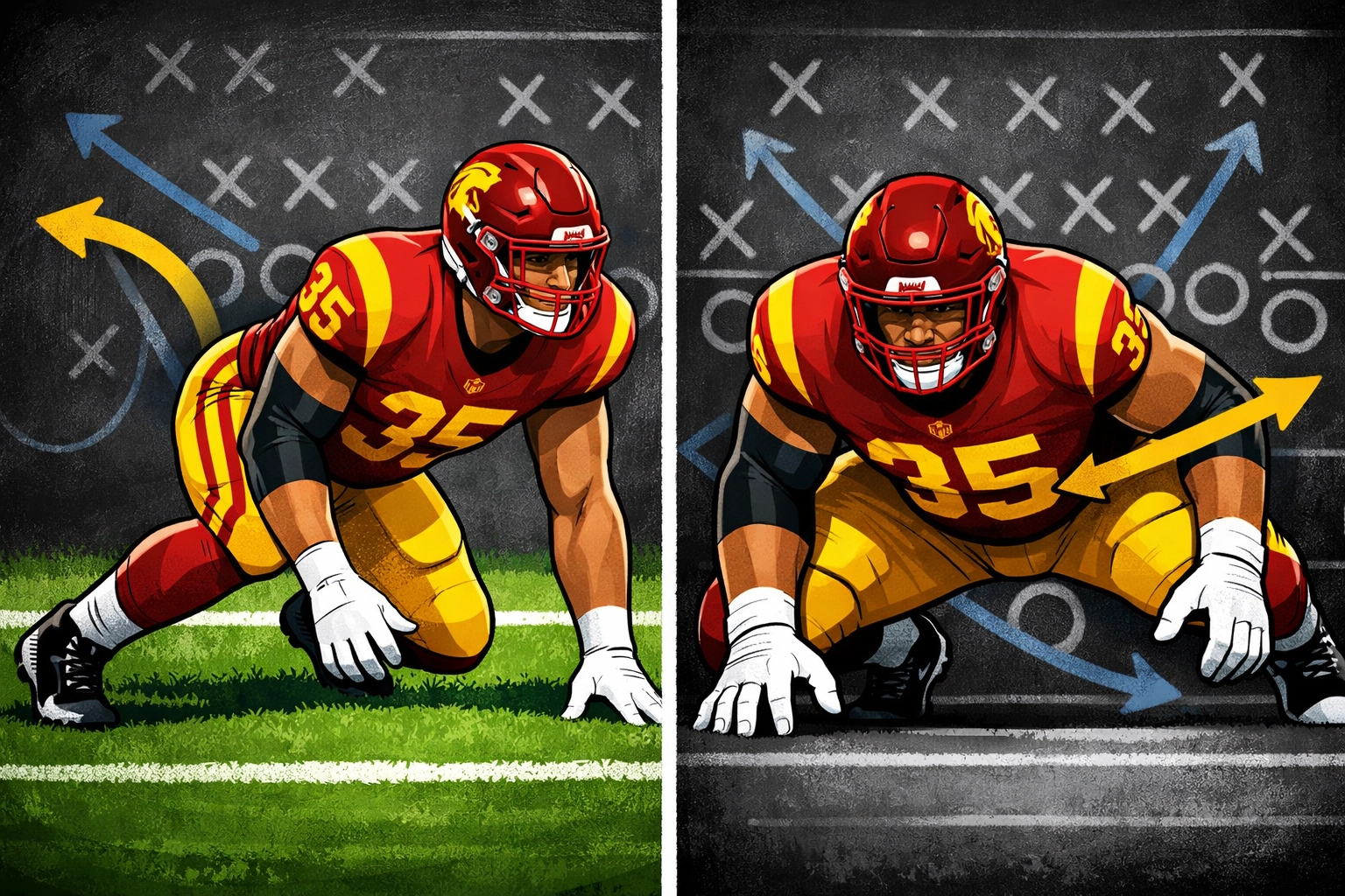 Defensive scheme diagram showing Luke Wafle's versatility at multiple positions for USC