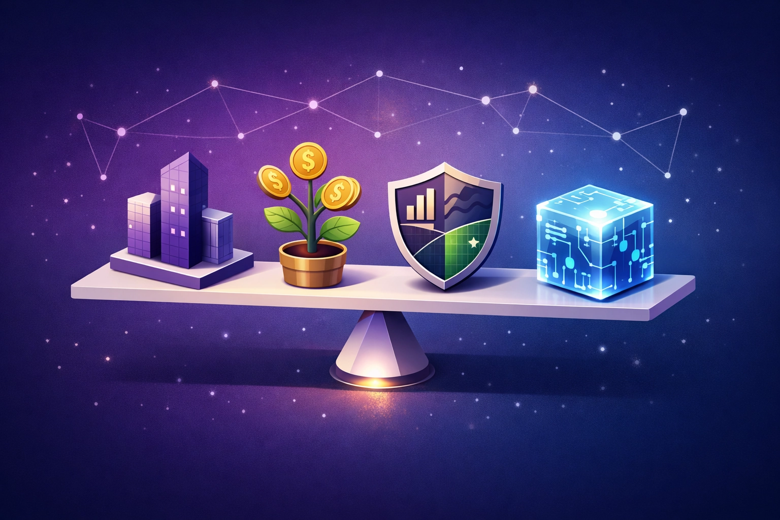 Balanced alternative investment portfolio with real estate, private equity, hedge funds and crypto assets