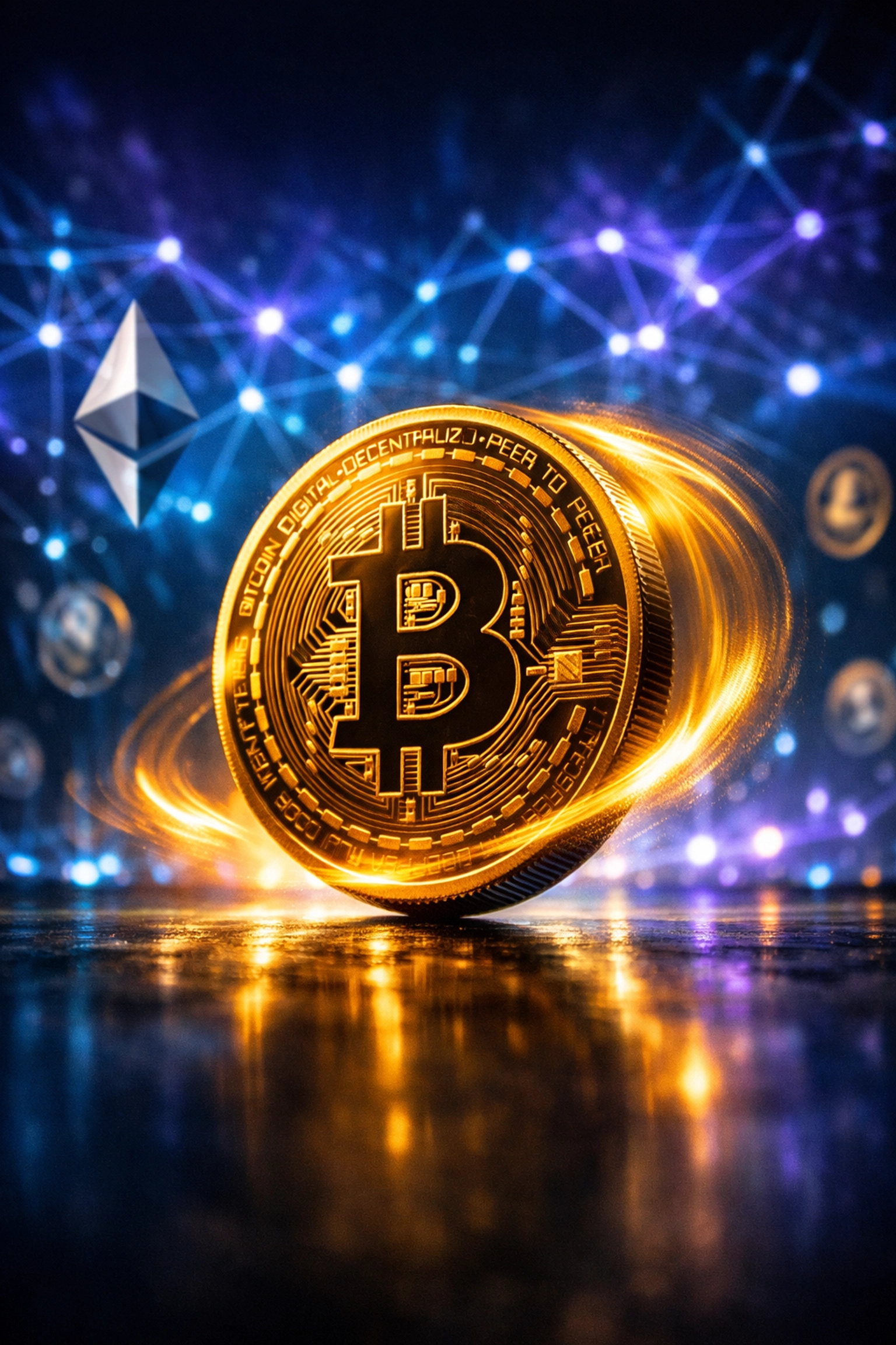 Bitcoin and blockchain network representing cryptocurrency allocation in investment portfolio